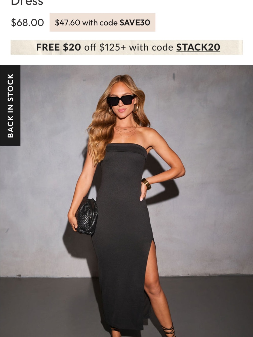 Vici Black Strapless Side-Slit Midi Dress